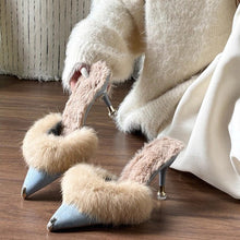 Load image into Gallery viewer, Women's Furry High Heel Slide Sandals - Pointed Toe Elegant Heeled Mules