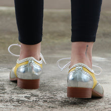 Load image into Gallery viewer, Women's Yellow Lace-Up Block Heel Pumps - Round Toe Low Heel Dress Shoes