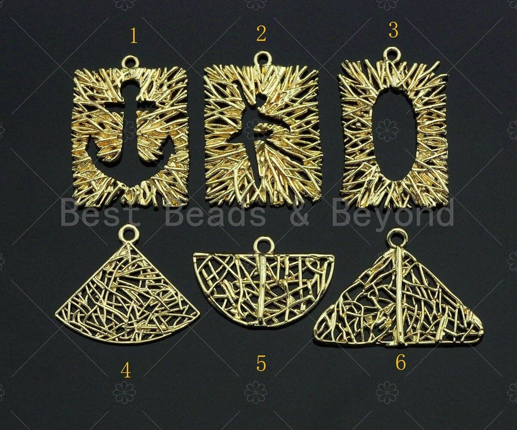 Filigree Gold Lacy Charm, Anchor/Ballerina/Fan/Oval/Triangle Brushed Gold Twisted Wire Charm Pendants for Earrings necklace making, sku#CP07