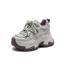 Load image into Gallery viewer, Women's Hidden Wedge Sneakers - Casual Lace-Up Leather Shoes