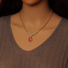 Load image into Gallery viewer, Gold Silver CZ Chain Pink Chevron Point Pendant Necklace, Sku#A184