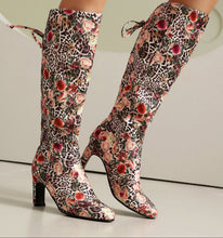 Load image into Gallery viewer, Floral Patchwork Bowknot Over-the-Knee Boots