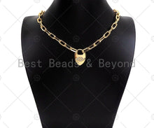Load image into Gallery viewer, CZ Micro Pave Lips Padlock Clasp Charms, Lip CZ On Padlock Clasp, Gold Charm Pendant, Padlock Necklace Charm Connector, 17x24mm, Sku#K161