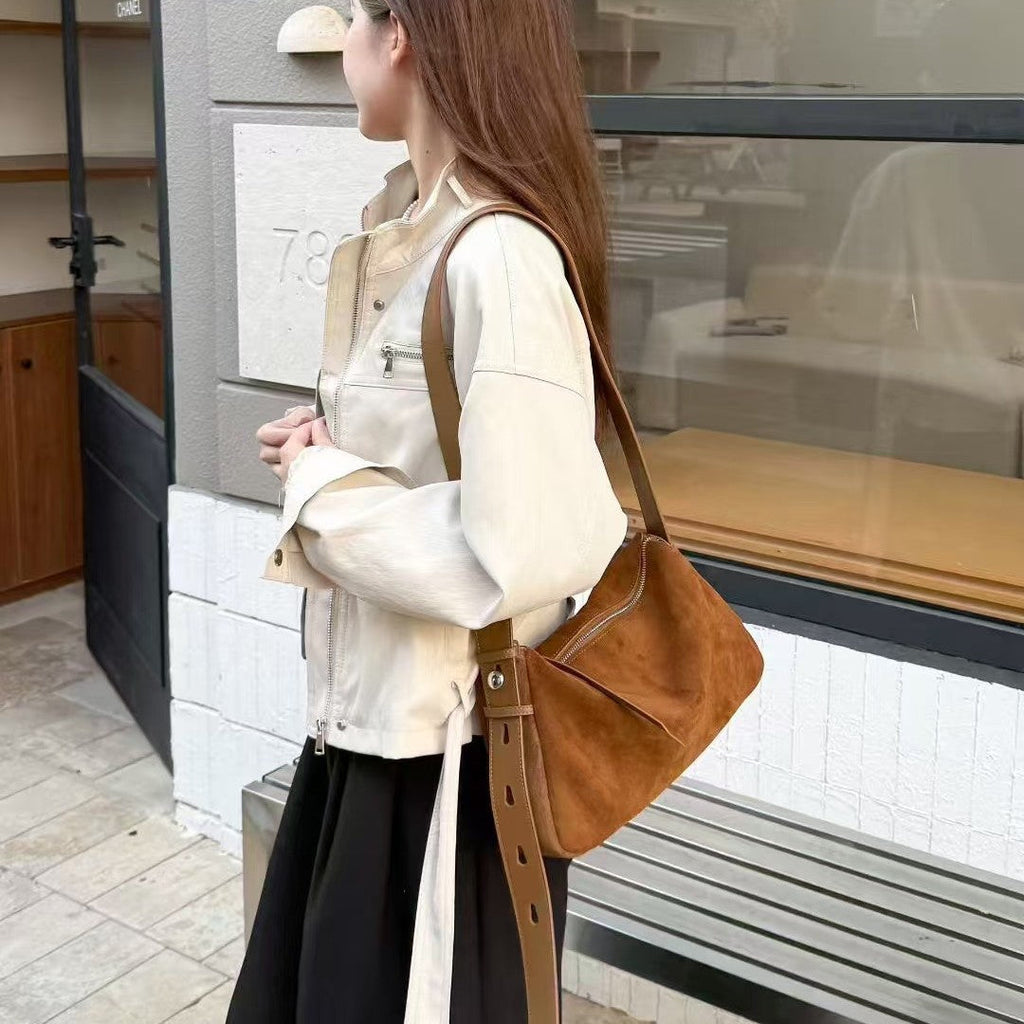 Genuine Leather Pillow Bag - Frosted Cowhide Shoulder Bag for Women | Premium Full-Grain Leather