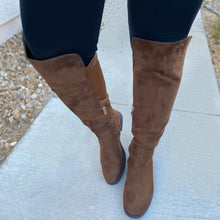 Load image into Gallery viewer, Women's Patchwork Knee-High Boots - Round Toe Chunky Heel Winter Boots with Side Zipper