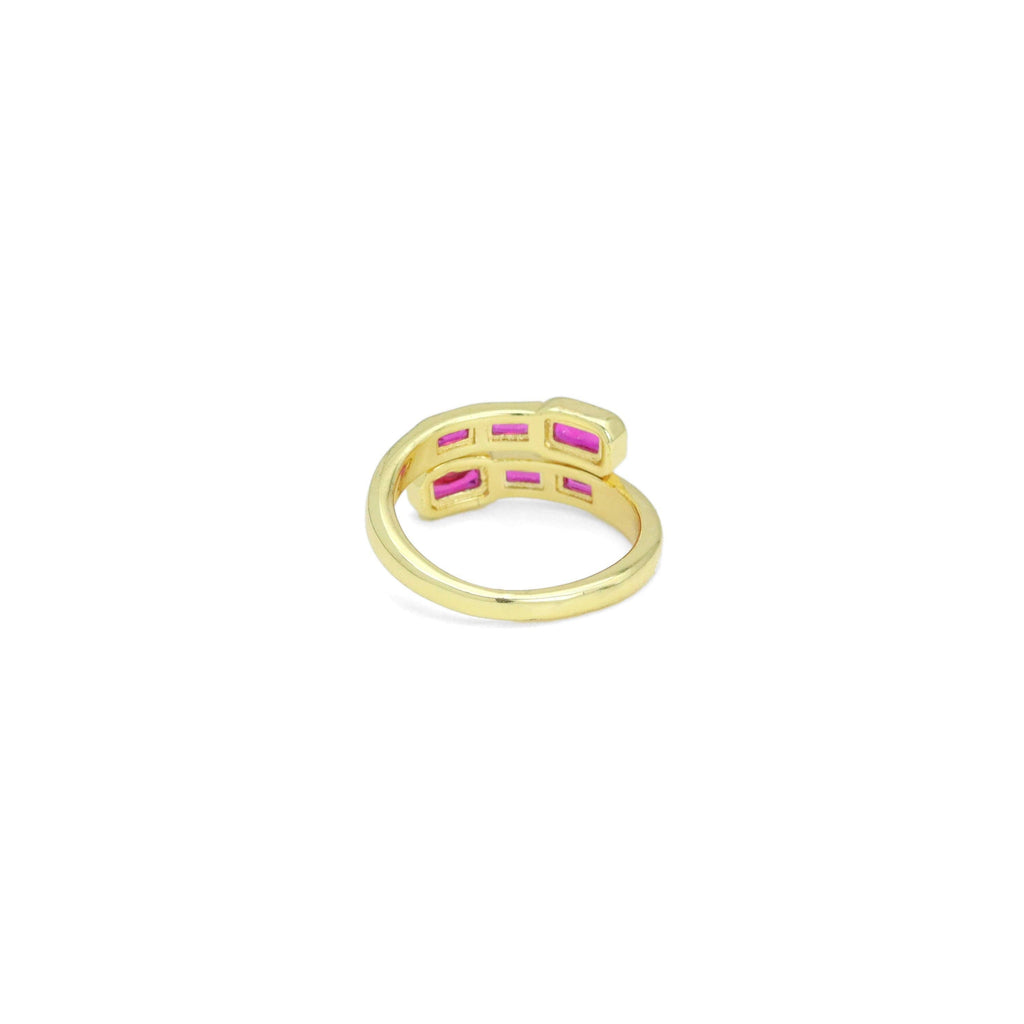 Blue Fuchsia Green  Rectangle CZ Wrap Adjustable Ring, Sku#L718