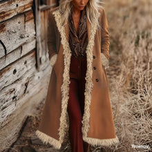 Load image into Gallery viewer, Women's Spring And Autumn Fashion Retro Suede Edge Solid Color Long Wind Jacket