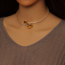 Load image into Gallery viewer, Gold CZ Tennis Chain Heart End Adjustable Necklace, Sku#A455