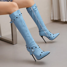 Load image into Gallery viewer, Women's Stiletto Heel Rivet Long Boots - Pointed Toe High Shaft Side Zipper Boots