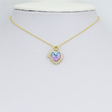 Load image into Gallery viewer, Purple Clear Blue Butterfly Heart CZ Gold Charm Pendant, Sku#LK1089