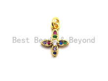Load image into Gallery viewer, CZ Colorful Micro Pave Gold Flower Charm/Pendant, Flower Shaped Pave Pendant, Gold plated, 10x12mm, Sku#F732