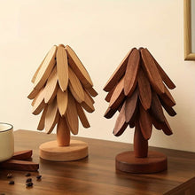 Load image into Gallery viewer, Solid Wood Heat-Resistant Table Mats – Tree-Shaped Coasters Set