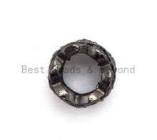 Load image into Gallery viewer, Black CZ Pave On Black Triple Layers Big Large Hole Cylinder Beads, Cubic Zirconia Black Color Cylinder Space Beads, 8x6mm, SKU#C92