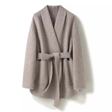 Load image into Gallery viewer, Camel-wool V-neck Wool Double-faced Wool Belted Coat