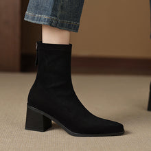 Load image into Gallery viewer, Women's Suede Square Toe Chunky Heel Boots
