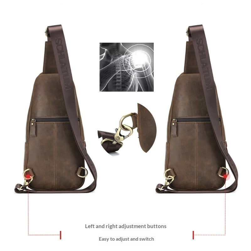 Men's Retro Genuine Leather Sling Bag – Full-Grain Cowhide Chest Crossbody Bag