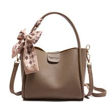 Load image into Gallery viewer, Women's Quilted Bucket Bag with Silk Scarf - PU Leather Crossbody Handbag