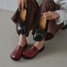 Load image into Gallery viewer, Women's Washed Cowhide Leather Mule Slides | Retro Round-Toe Block Heel Backless Shoes