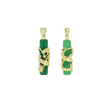 Load image into Gallery viewer, CZ Gold Dragon on Green Jade Pendant, Sku#LX358