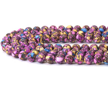 Load image into Gallery viewer, Purple Yellow Blue Imperial Jasper Round Smooth Beads, 10mm, Sku#U1489