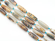 Load image into Gallery viewer, Natural Blue Brown Tibetan Agate Barrel Smooth Agate, 14x40mm Focal Beads, Sku#U1439
