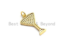 Load image into Gallery viewer, 14x23mm CZ Micro Pave Cocktail glass Charm/Pendant,CZ Paved Wine Glass Charm, Gold,Silver, Rose Gold,Gunmetal plated,sku#F745