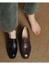 Load image into Gallery viewer, Women's Retro Square-Toe Chunky-Heel Slip-On Loafers – Sheepskin Leather