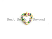 Load image into Gallery viewer, CZ Multi-Color Micro Pave Heart Charm, Heart Shaped Pave Charm, Gold plated small heart charm, 9x10mm, Sku#B116