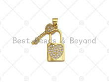 Load image into Gallery viewer, 18K Gold CZ Micro Pave Lock with Key Pendant, Lock Pave Pendant, Gold Padlock, 12x26mm, Sku#LK18