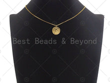 Load image into Gallery viewer, 18K Gold Medallion Round Coin with Black Pave Flower Charm, Brass Medallion, Coin Charm, Pave Charm, 17mm, Sku#LK20