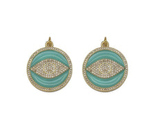 Load image into Gallery viewer, Gold CZ Light Green Enamel Evil Eye Round Coin Charm, Sku#LK718