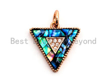 Load image into Gallery viewer, CZ Micro Pave Triangular Pendant with Abalone Pearl Shell, Cubic Zirconia Pendant,14x15mm, Sku#F467