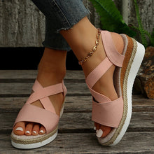 Load image into Gallery viewer, Wedge Sandals Cross-Strap Platform Gladiator Hemp Heel Shoes
