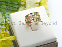 Load image into Gallery viewer, Wide Rainbow CZ Gold Adjustable Ring, Sku#X17