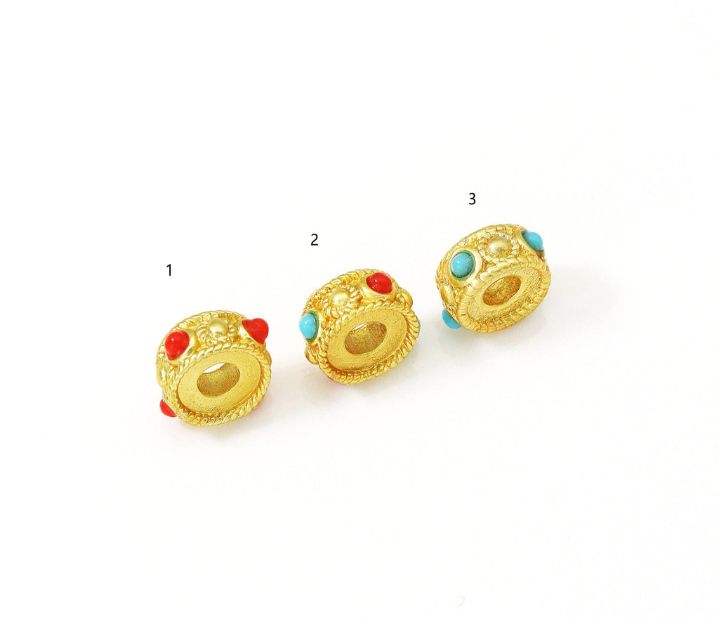 5pc, Gold Enamel Wheel Spacer Beads, Sku#LX21