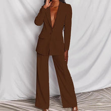 Load image into Gallery viewer, Lapel Button-Down Blazer &amp; Straight-Leg Trousers Suit