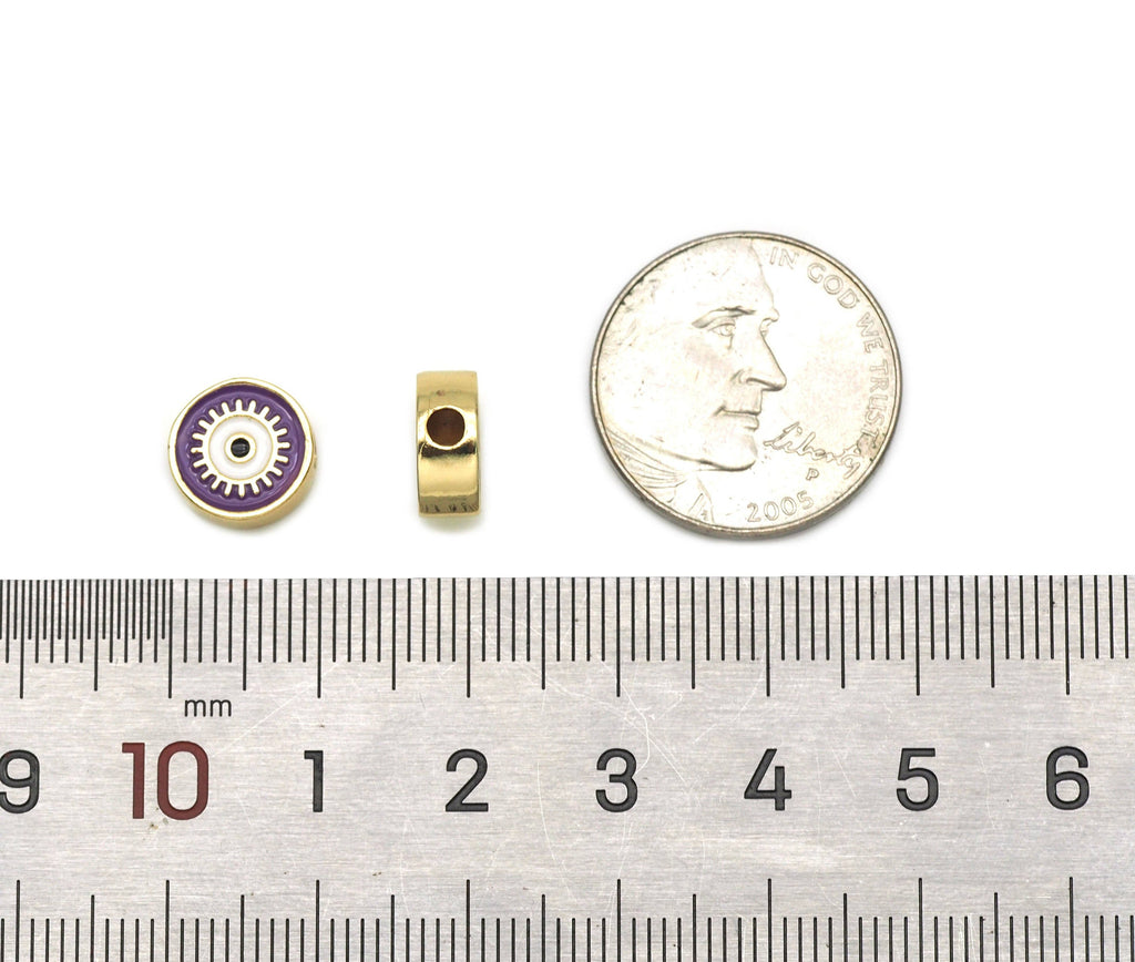 Enamel Evil Eye Spacer Beads, Two Sided Beads, Sku#G429