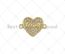 Load image into Gallery viewer, CZ Micro Pave Love Word On Heart Shape Connector, Cubic Zirconia Heart Connector Beads, 18K Gold Bracelet Connector, 14x19mm, Sku#LK314