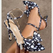 Load image into Gallery viewer, Elegant Silk Polka-Dot Pointed-Toe High Heels with Bow Detail | Women's Extra-High Heel Pumps