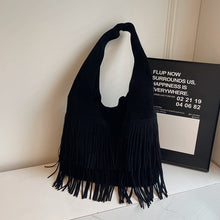 Load image into Gallery viewer, Retro Tassel Bucket Bag for Women – PU Leather Shoulder Bag with Suede Lining