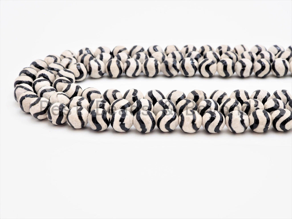 Dzi Black Band Faceted Round Beads,  Zebra Striped Tibetan A