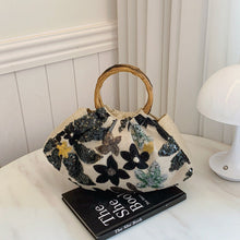 Load image into Gallery viewer, Bamboo Handle Tote Bag for Women - Shell Shape Shoulder Bag with Polyester Lining