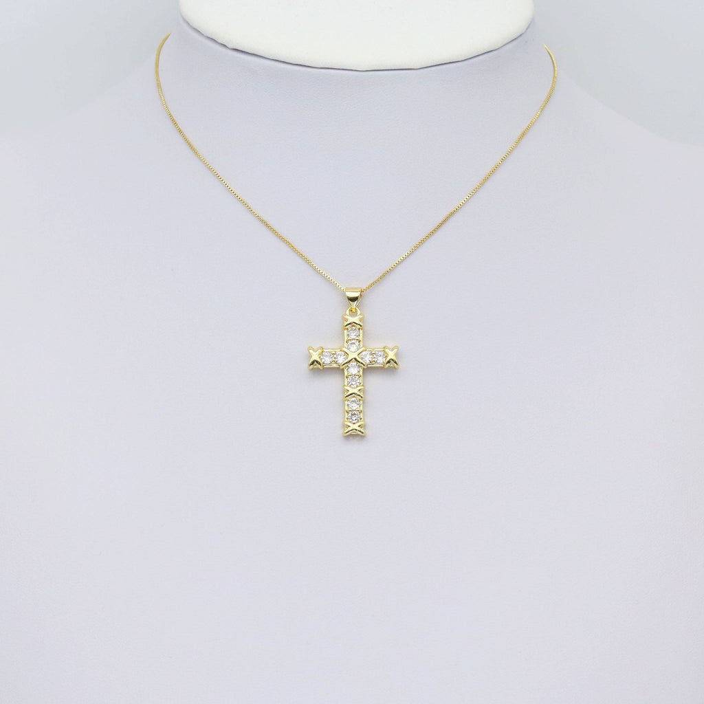 Gold Silver Clear CZ Cross Shape Pendant, Sku#LX441