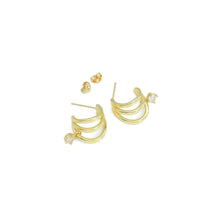 Load image into Gallery viewer, Clear CZ Triple Lines with Dangle CZ Earrings, Sku#A252