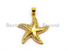 Load image into Gallery viewer, CZ Clear/Black Micro Pave STARFISH Pendant, StarFish Pave Pendant, Gold/Rose Gold/Silver/Gunmetal plated, 25x26mm, Sku#F422