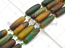 Load image into Gallery viewer, Natural Matt Green Brown Agate Barrel Spacer Beads, Tibetan