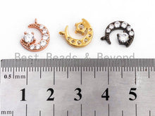 Load image into Gallery viewer, CZ Micro Pave Half Moon charm, Crescent Moon Clear Cubic Zirconia Pave Charm in Gold Rose Gold Silver Black color, 13mm, sku# Y25