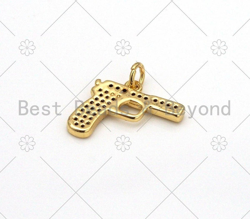 CZ Micro Pave Pistol Shape Pendant,18K Gold Filled Gun Charm, Necklace Bracelet Charm Pendant,17x16mm, Sku#LD147