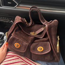 Load image into Gallery viewer, Retro Minimalist Women's Shoulder Bag with Multiple Pockets - Suede Commuter Handbag