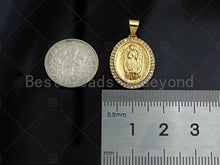Load image into Gallery viewer, 18K Gold Virgin Mary On Oval Emblem Shape Pendant, Oval Charm, Virgin Mary Pave Pendant, Dainty Gold Charm,21x15mm, Sku#F1154